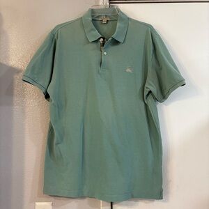 Burberry Men’s Polo Light Green Sage Nova Check Collar Chest Logo Large Flawed